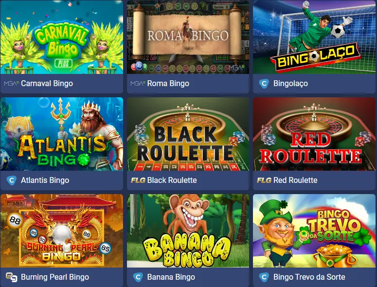 The image shows examples of various Bingo games.